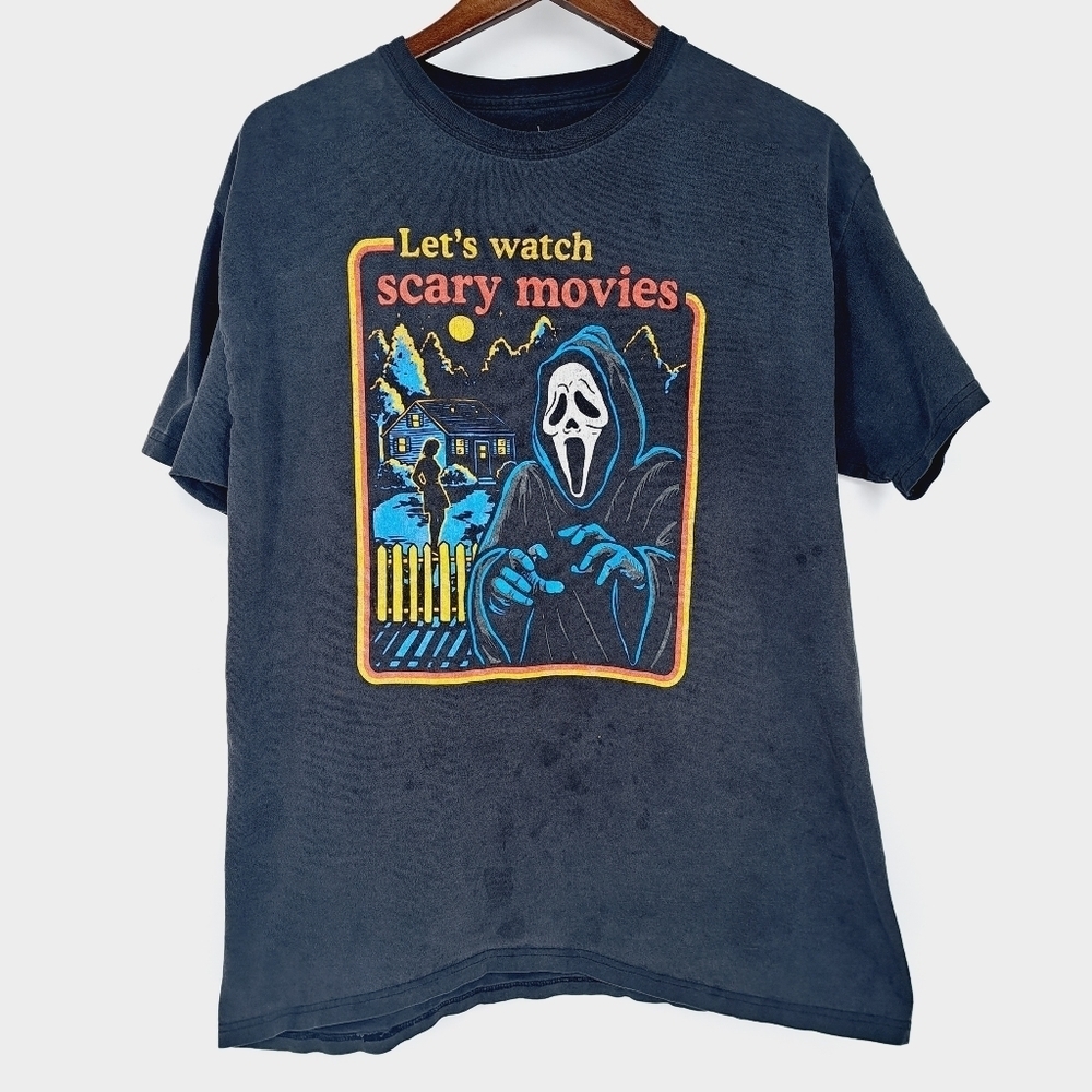Ghost Face Super Beat Up Grunge Black Graphic Print Scream T Shirt Size Large